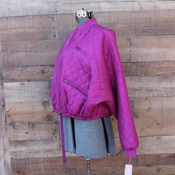 SOLD Free People Quilted Pink Bomber Jacket Zip - Picture 8 of 8